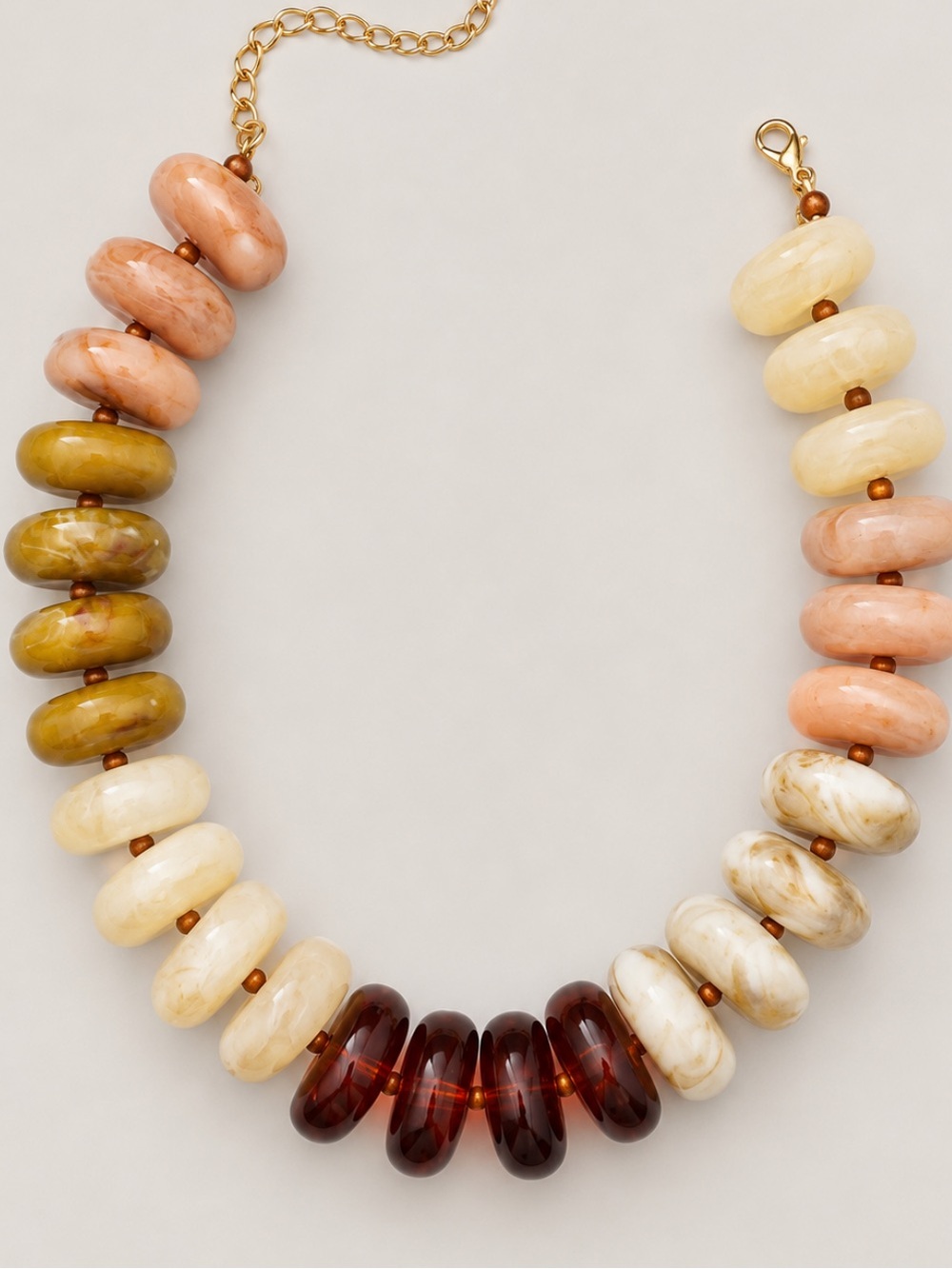 New! Neutral Amber Brown Ivory Olive Beaded Statement Necklace NWOT